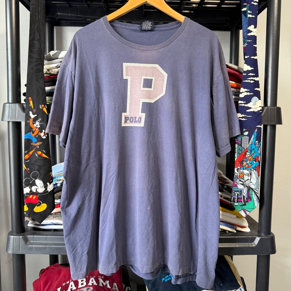 Vintage Purple Polo Ralph Lauren P Graphic Tee XXL Light Marks